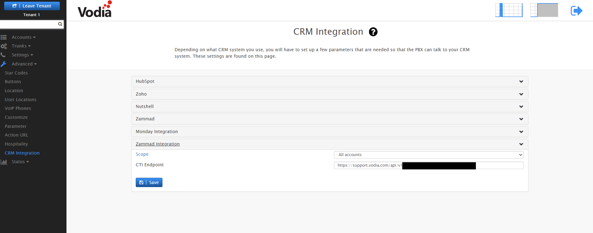 Vodia PBX CRM Zammad Image